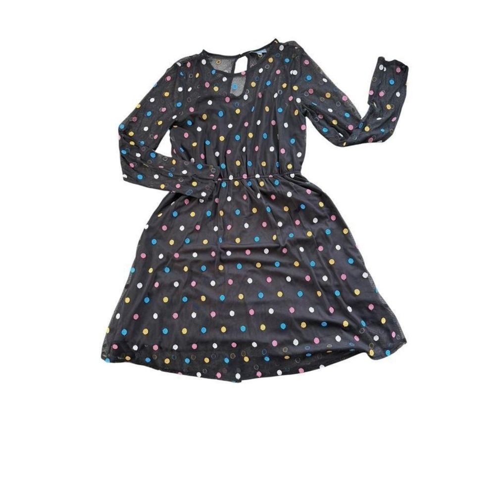 ModCloth Polka Dot wedding guest dress Womens Large Black Mesh sheer sleeves - Picture 1 of 6